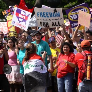 A May Day demonstration for immigrant rights and worker rights at the White House in 2010. nflravens / Flickr