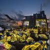 Syrian refugees on an Italian navy ship after being rescued