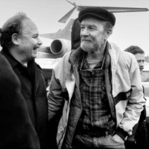 February 1986, East Berlin. Victor Grossman, left, greets Pete Seeger, a guest at the Festival of Political Songs.