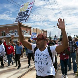 St. Paul, Minnesota September 20, 2015 around 100 protesters blocked the light rail line in St. Paul to protest the treatment of Marcus Abrams by St. Paul police