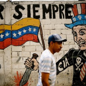 Anti-Imperialist graffiti in the El Junquito slum in Caracas, Venezuela.