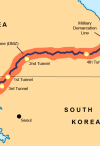 Closeup of the Korean Demilitarized Zone that surrounds the Military Demarcation Line