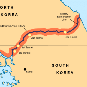 Closeup of the Korean Demilitarized Zone that surrounds the Military Demarcation Line