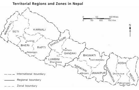 Map of Territorial Regions and Zones in Nepal