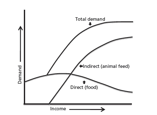 Chart 1: Direct and indirect demand for grain with rising income